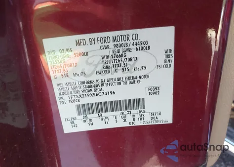 2005 Ford F-250 Lariat/Xl/Xlt из США, поврежденный, VIN 1FTSX21PX5EC74196